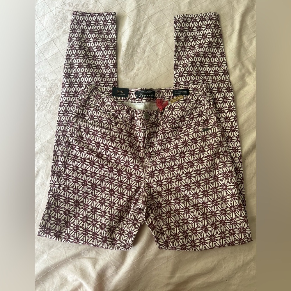 NWT Scotch & Soda La Bohemienne Mid Rise Skinny jeans. Ivory/red brown 28X32